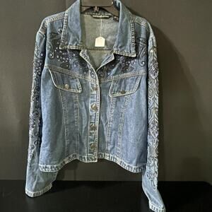 Gordon & James Denim Jacket Womens Large Blue Paisley Sequin Embroidered Boho